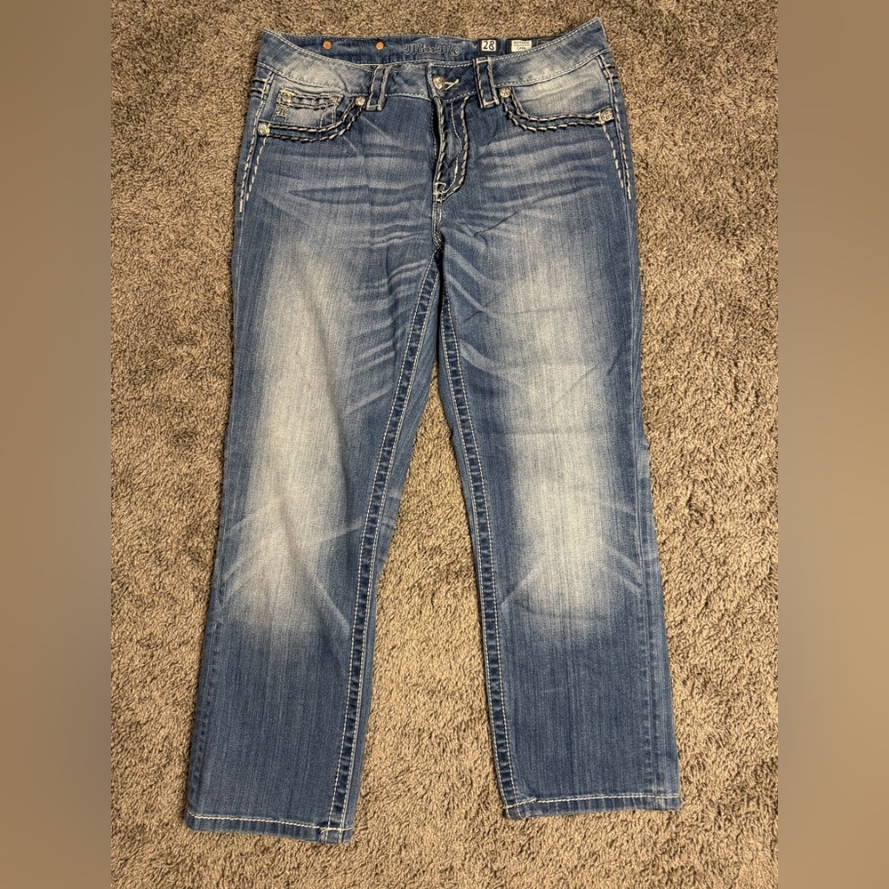 Miss Me Womens Size 28 Medium Wash Mid Rise Boyfriend Capri Denim Jeans